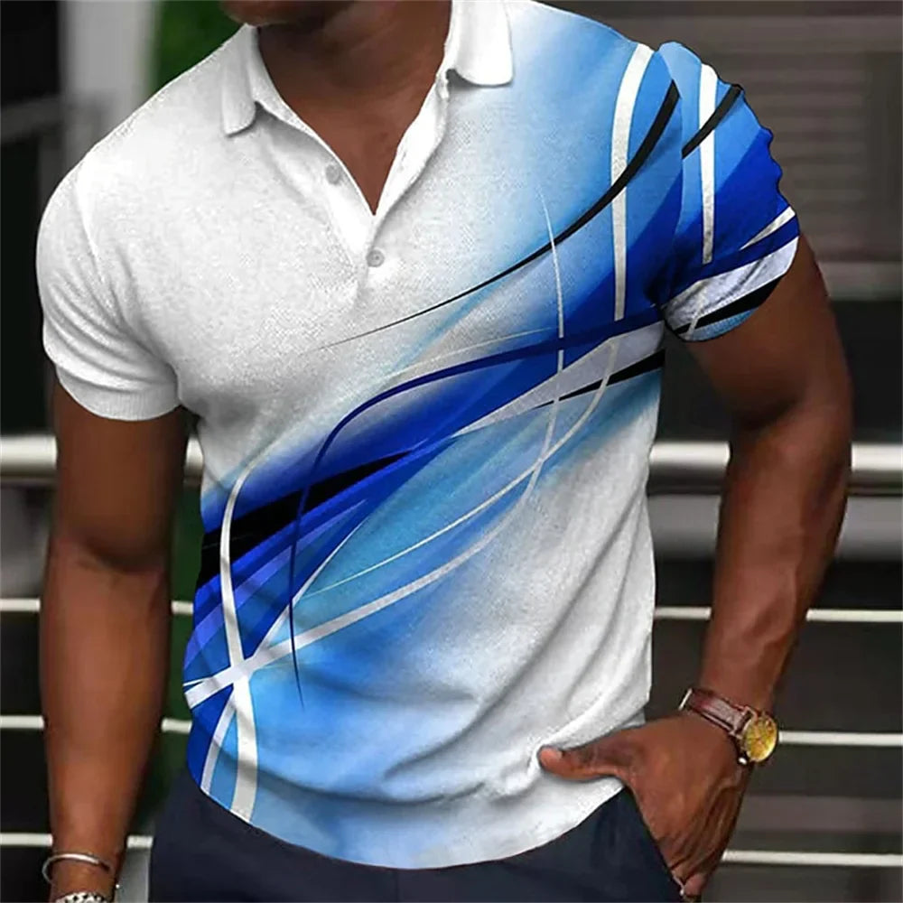 Fashion Men'S Polo Shirt Gradient Line Summer Short