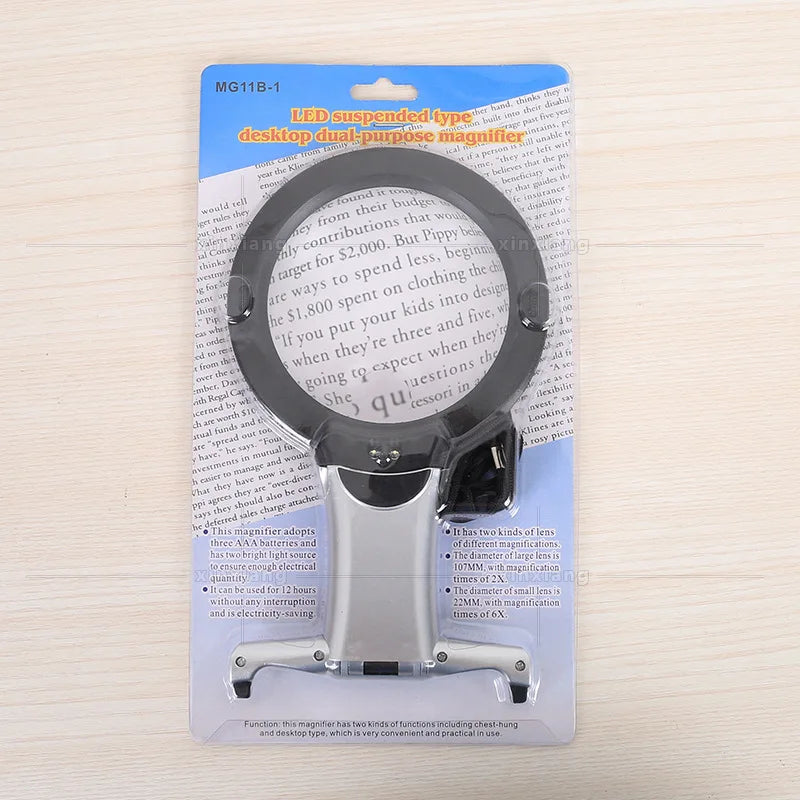 Hands Free LED Loupe Lighted Reading Magnifier Neck