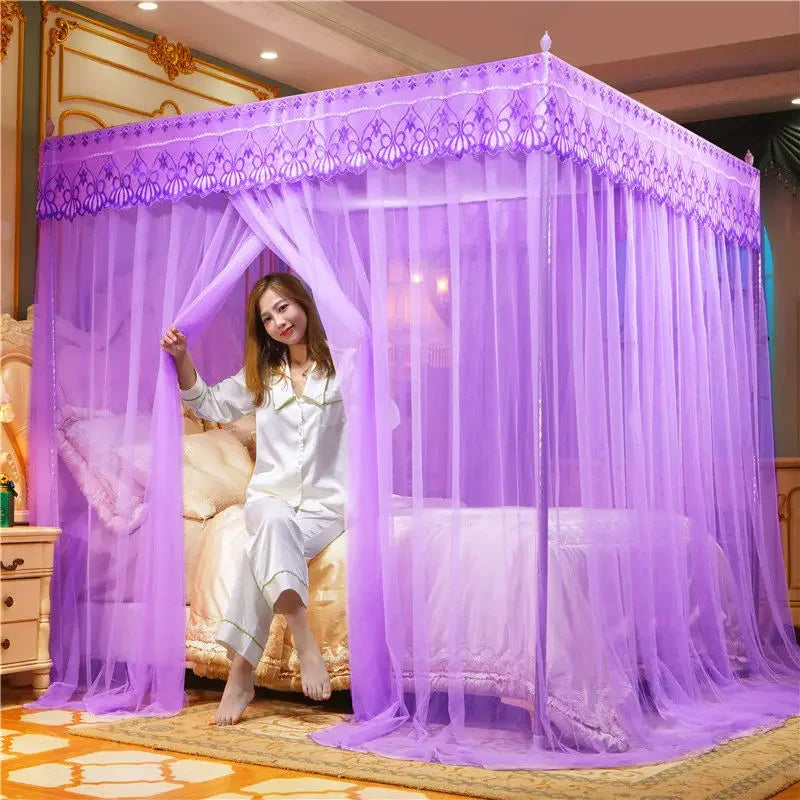 Embroidery Lace Pleated Mosquito Net for Bed Square