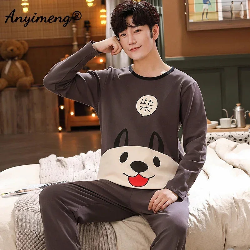 Big Size Autumn New Mens Casual Pajamas Set