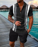 Men's Tracksuit Cotton Solid Color Short Sleeve Zipper