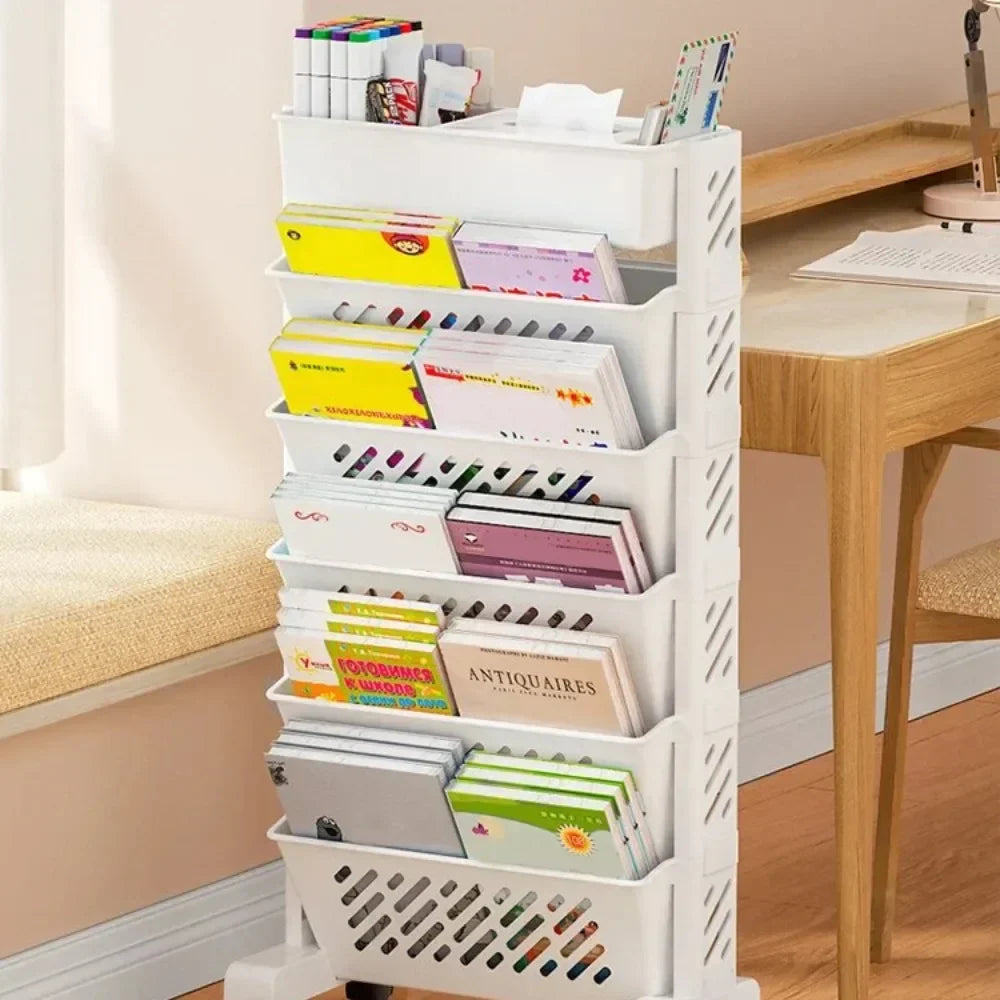 Floor Mounted Movable Bookshelf Table Side Bookcase 5