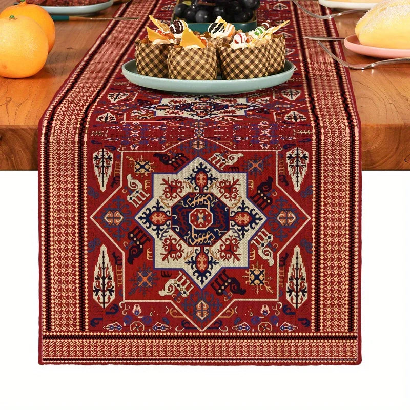 Bohemian Geometric Pattern Table Runner Linen Kitchen Decoration