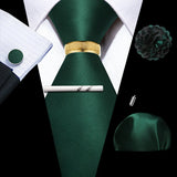 Barry.Wang Silk Mens Tie Hanky Cufflinks Clip Brooch