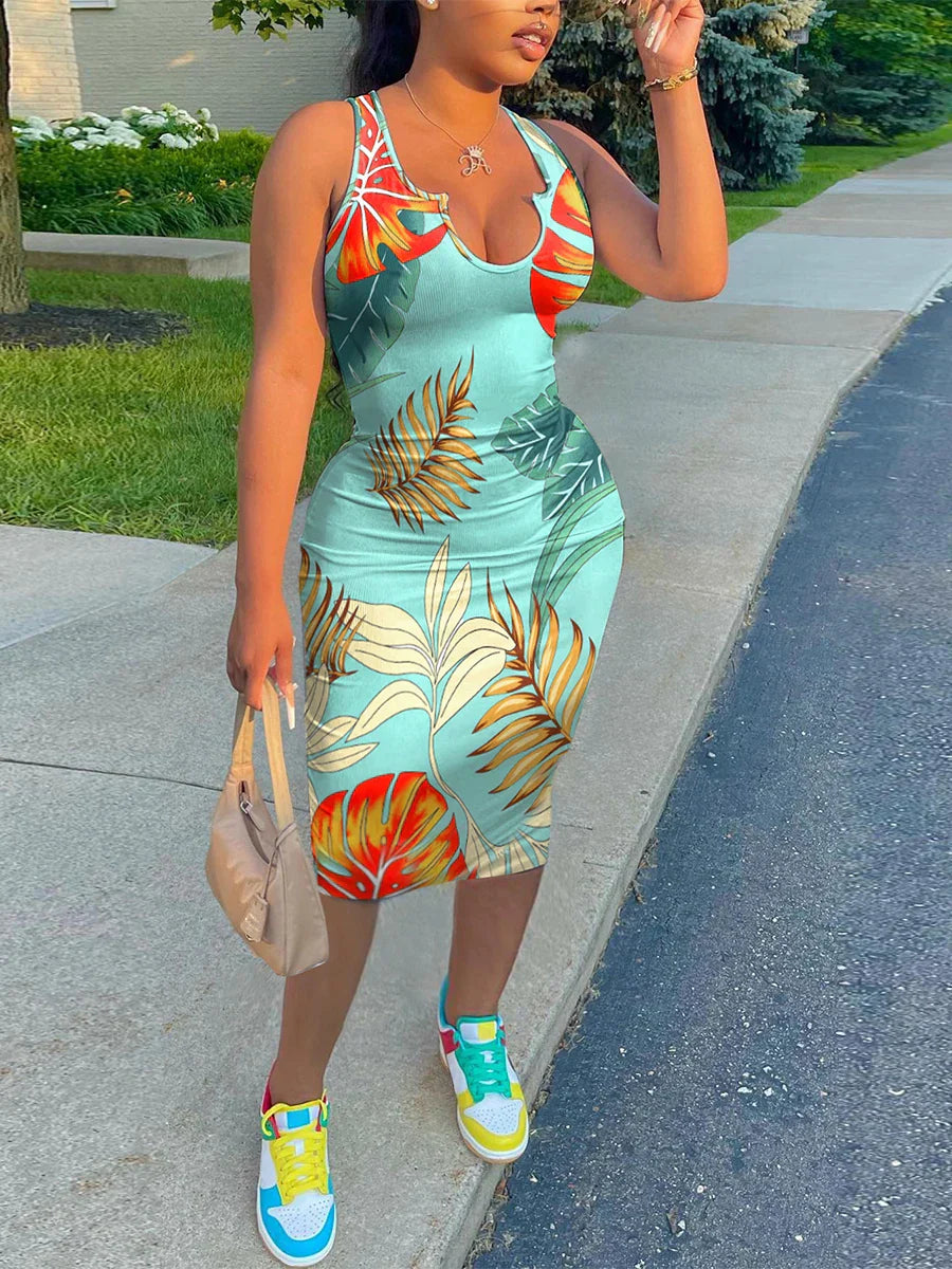 LW Plus Size Dresses Floral Print Bodycon Cami