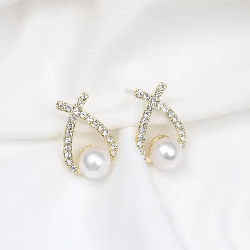 Elegant Pearl Earrings For Women Girls Glossy Rhinestone