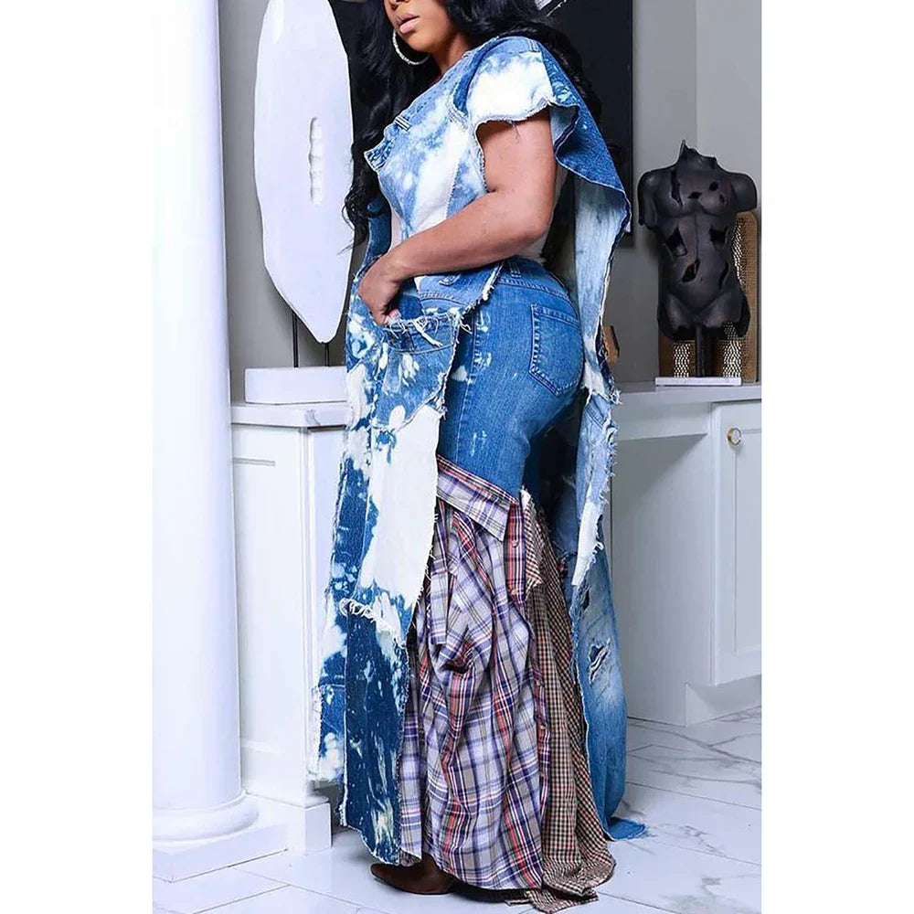 Plus Size Blue Daily Denim Tie Dye With