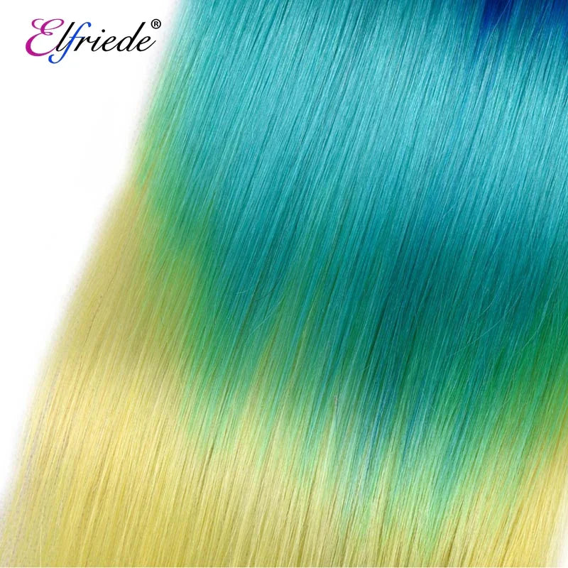 Elfriede BlueGreenYellow Straight Ombre Colored Hair Bundles with