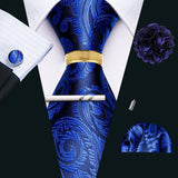 Barry.Wang Silk Mens Tie Hanky Cufflinks Clip Brooch