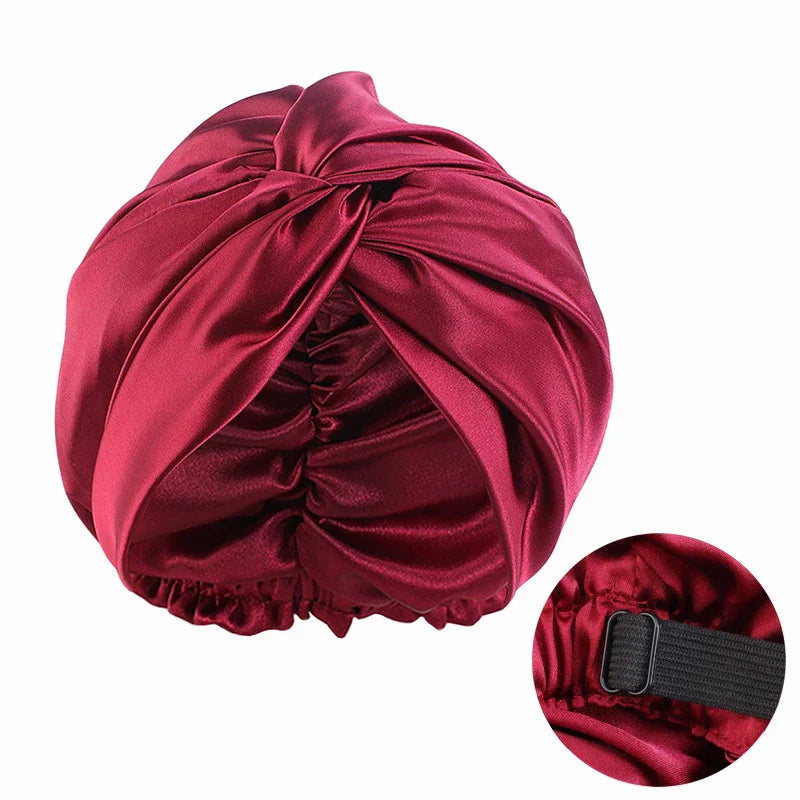 New Women Satin Sleep Night Cap Adjustable Double