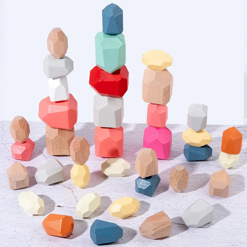 Children Wooden Colored Stone Balanc Building Blocks Educational