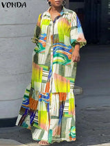 Plus Size 5XL VONDA 2024 Summer Bohemian Printed