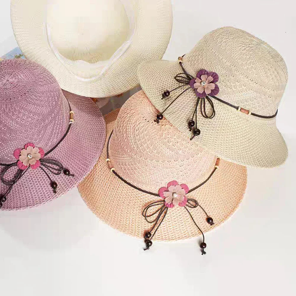 Bow Flowers Straw Hat Sweet Foldable Beach Hat