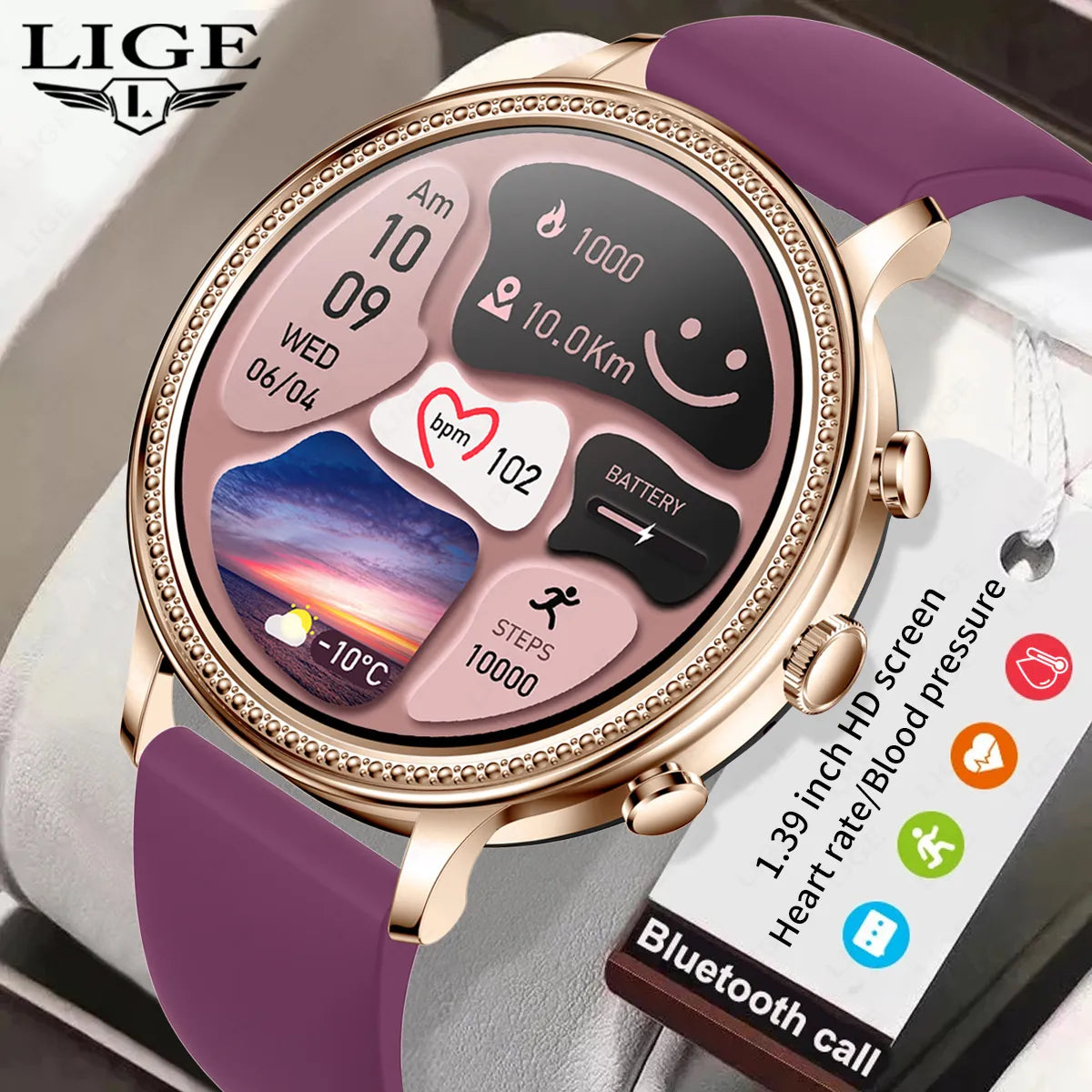 LIGE Luxury Smart Watches For Women Bluetooth Call