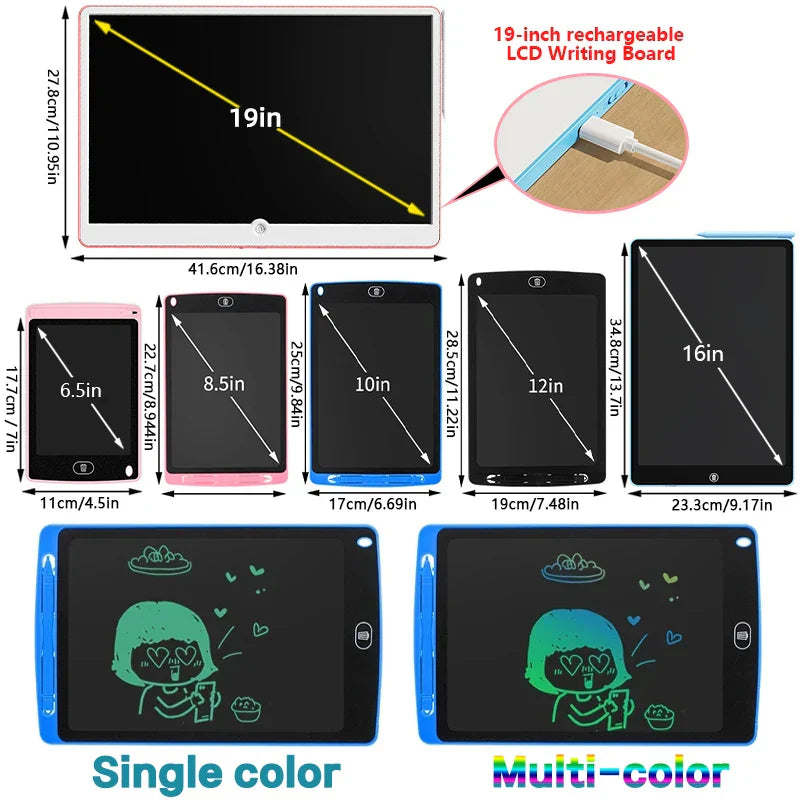 6.5/8.5/10/12/16/19In LCD Drawing Board Writing Tablet Digit Magic