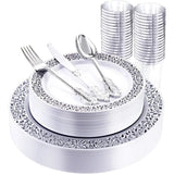 150PCS Silver Plastic Plates, Disposable Silverware & Plastic