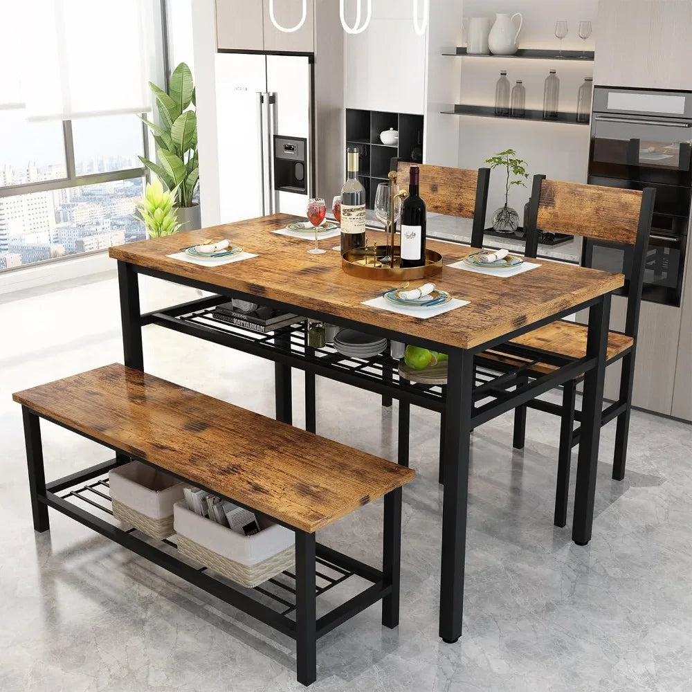 4 Pieces Dining Table Set, Industrial Dining Table