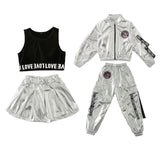 Children silver stage hip hop girl dance costume