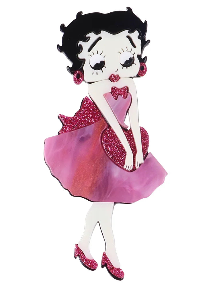 FishSheep Cute Acrylic Cartoon Girl Figure Brooches Pins