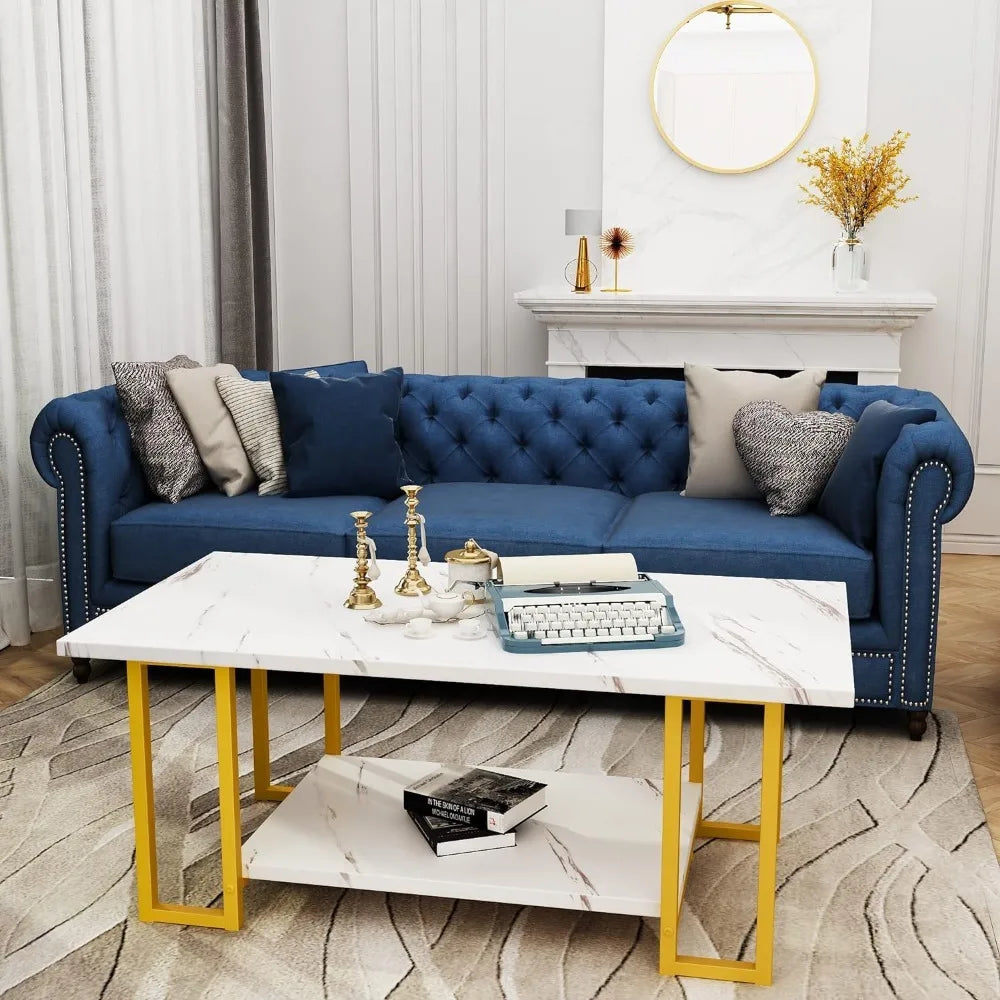 Marble Coffee Table, Faux Marble Top Rectangular Coffee