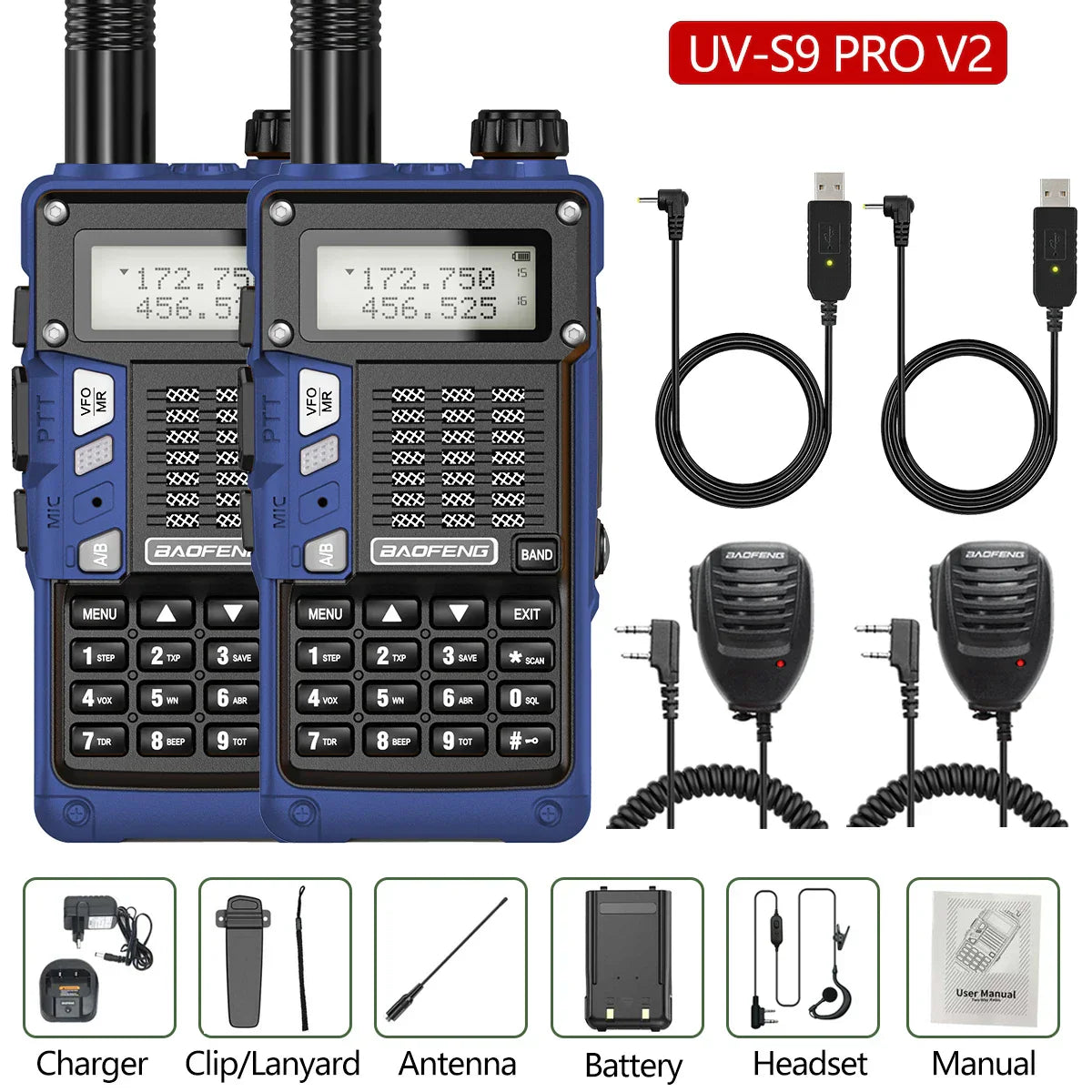 2PCS BaoFeng UV-S9 Pro V2 Walkie Talkie 10KM