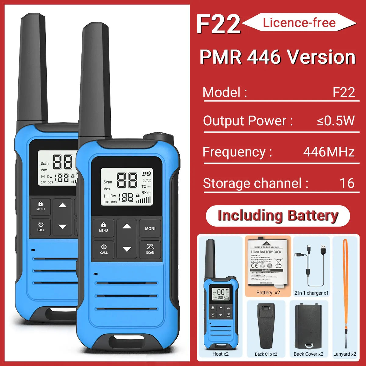 2PCS Baofeng F22 Walkie Talkie Portable Mini Communication
