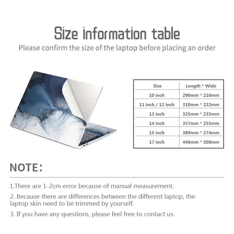 DIY Marble Cover Laptop Skin Sticker Vinyl 13.3"14"15.6"17.3"