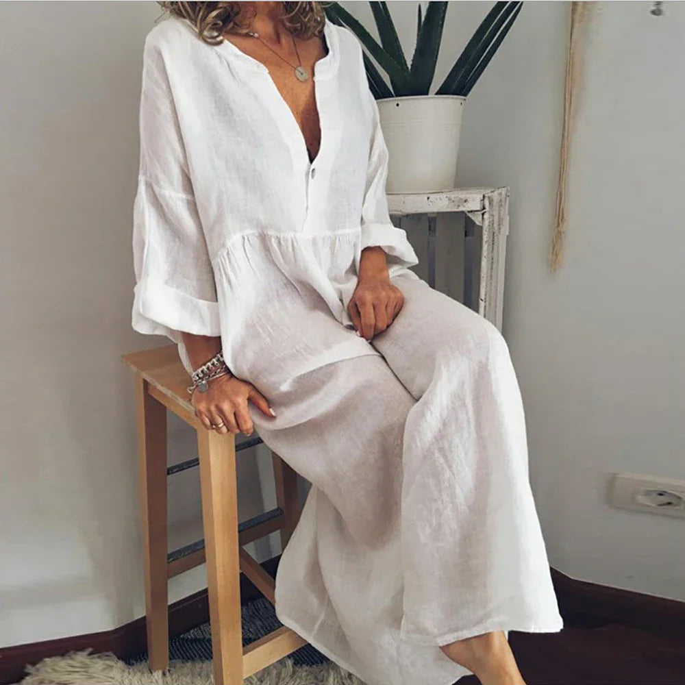 Cotton Linen Oversized Long Dress for Women Clothing