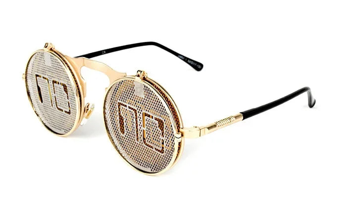 Metallic Retro Punk Steam Flap Vintage Sunglasses Personality