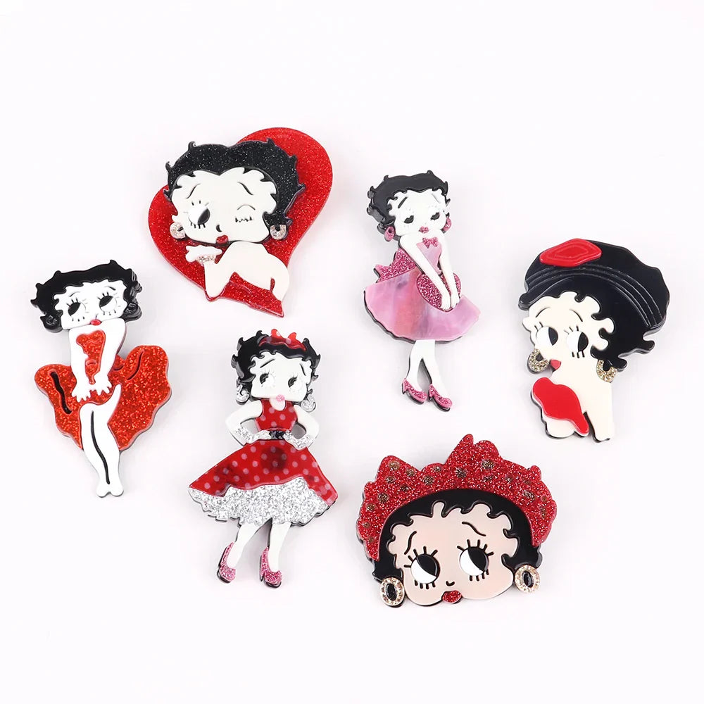 FishSheep Cute Acrylic Cartoon Girl Figure Brooches Pins