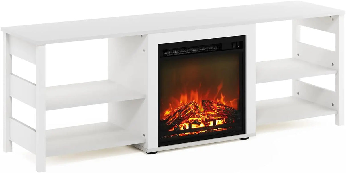 Furinno Classic 70 Inch TV Stand with Fireplace,