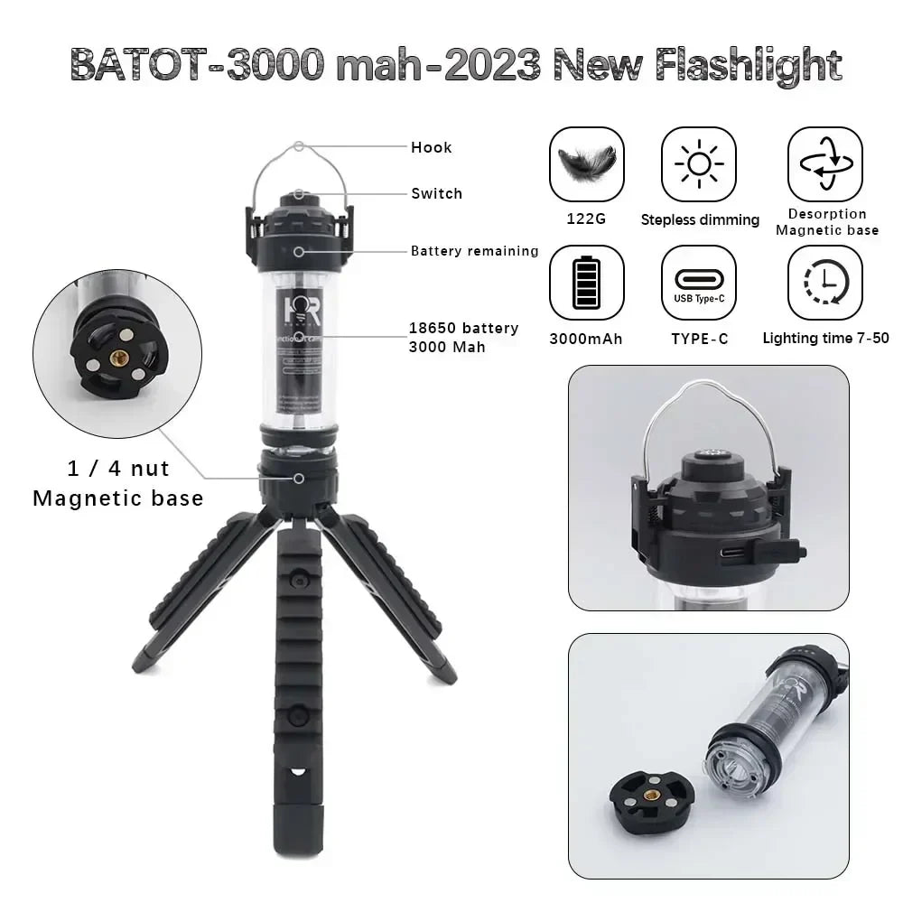 BATOT 3000mAh Outdoor Camping Lantern USB Rechargeable 5