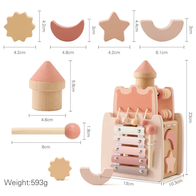 Baby Montessorri Toys Wooden Five-in-one Wooden Multifunctional Toys