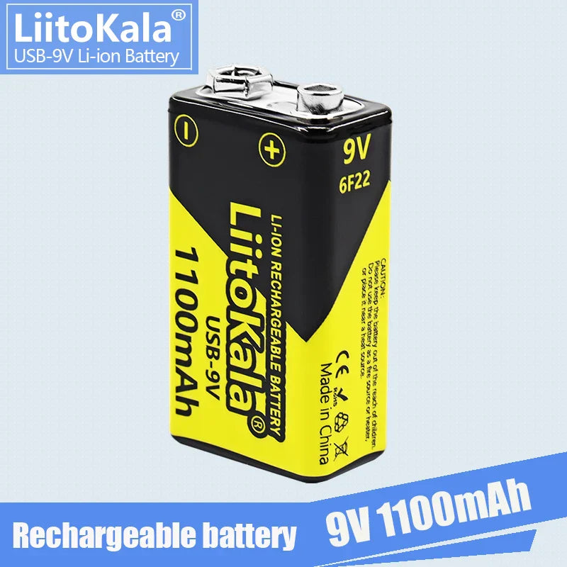 1-16pcs LiitoKala 9V 1100mAh li-ion Rechargeable battery USB