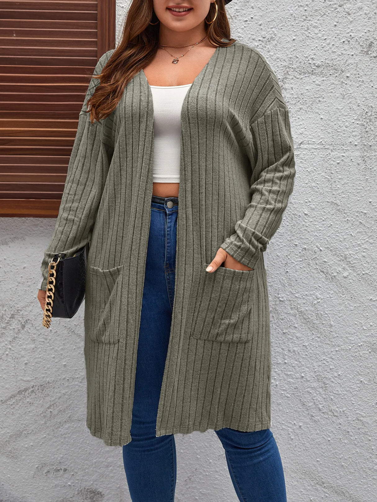 Plus Size Spring Autumn Midi Knitted Cardigan Women