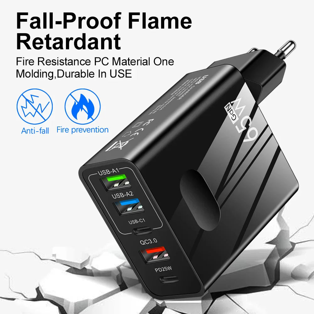65W GaN Charger USB PD Muti Plugs Fast