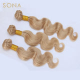 #27 Honey Blonde Brazilian Body Wave Remy Hair Weave Bundles with 13x4 Frontal Closure