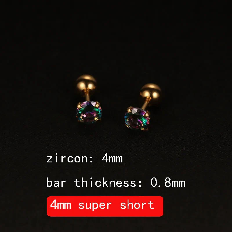 2PCS 4mm Short Ear Studs Earring Outside Upper