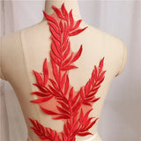 1pair2pcs Bamboo Leaf Neckline Lace Applique Red Burgundy