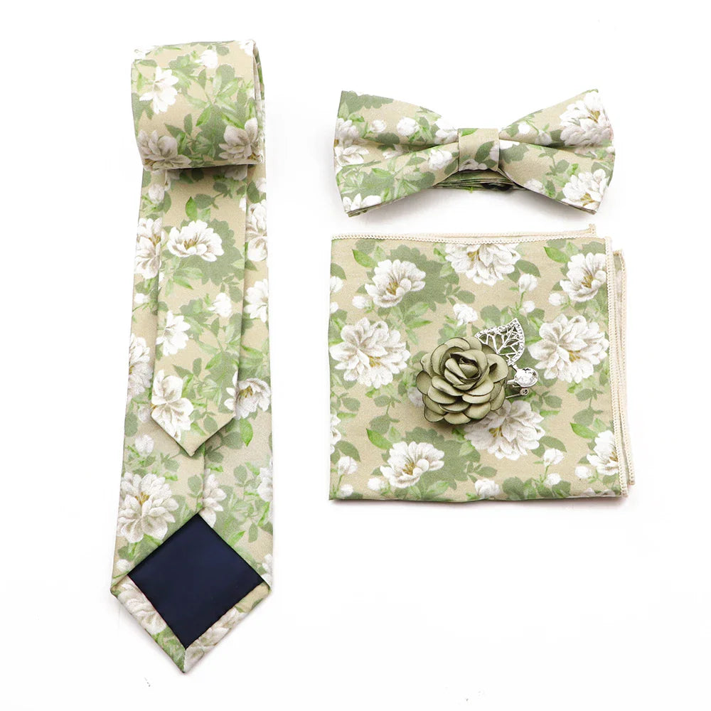 New Men's Floral Cotton Tie ThreePiece Necktie Bowtie