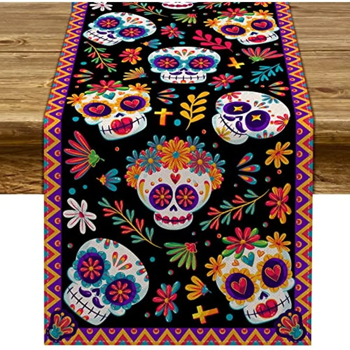 Mexican Day of The Dead Linen Table Runners