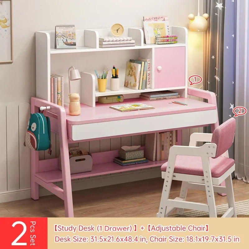 Kids Study Desk and Chair Set, All Solid