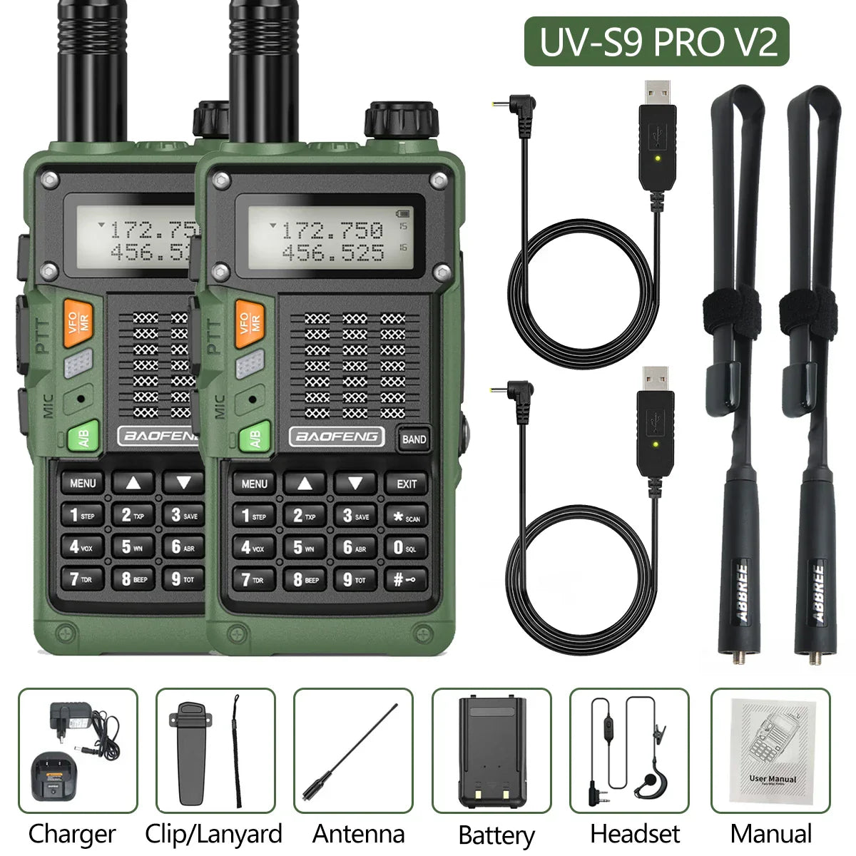2PCS BaoFeng UV-S9 Pro V2 Walkie Talkie 10KM