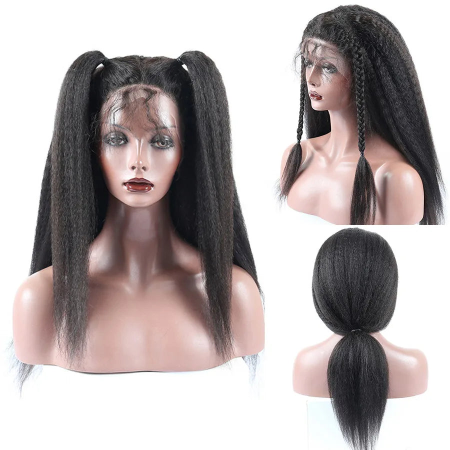 European and American Black Curly T-shaped front lace