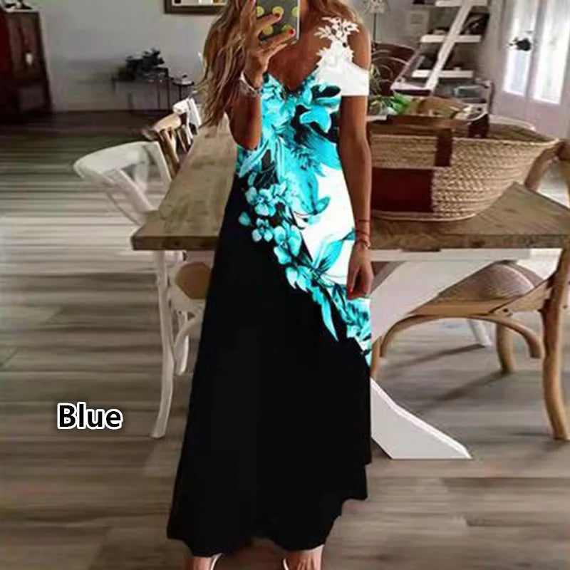 Plus Size Women Floral Print Maxi Dress Boho