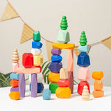 Children Wooden Colored Stone Balanc Building Blocks Educational