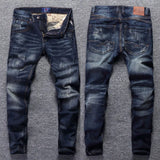 Italian Style Fashion Men Jeans Retro Dark Blue