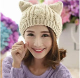 Solid Color Warm Cat Ear Knitted Hats Crochet