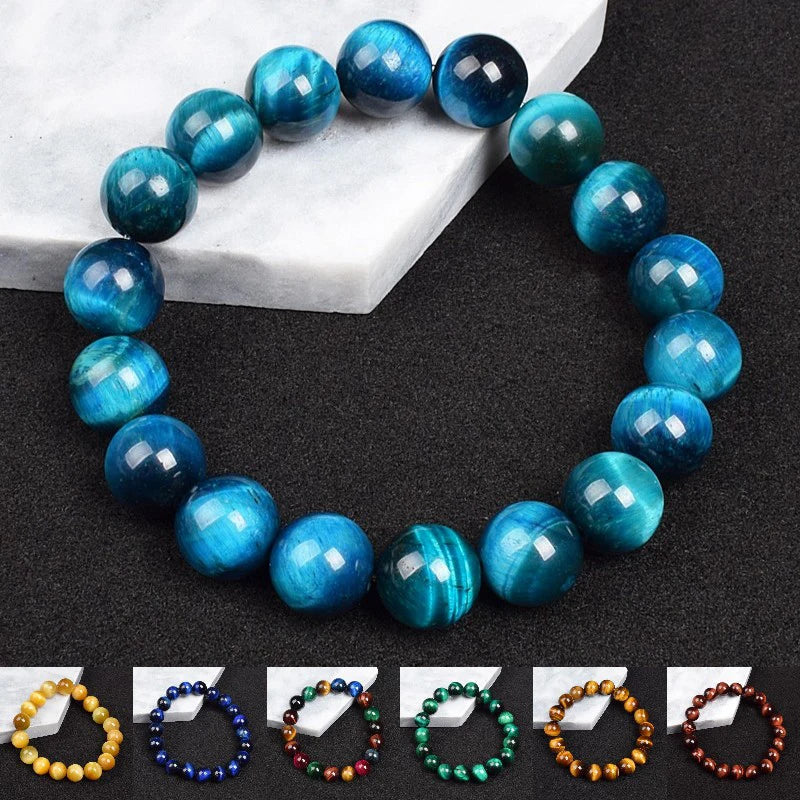 Real Natural Blue Tiger Eye Bracelet Azure Color