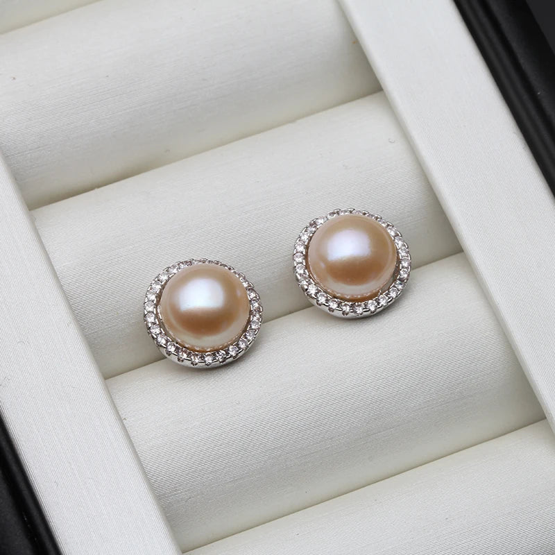 Wedding Natural White Freshwater Pearl Earrings 925 Silver